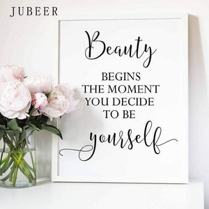 Planet Gates Perfume Bottle Wall Art Perfume Posters and Prints Beauty Begins Quote Print Watercolor Flower Pictures Bedroom Decoration