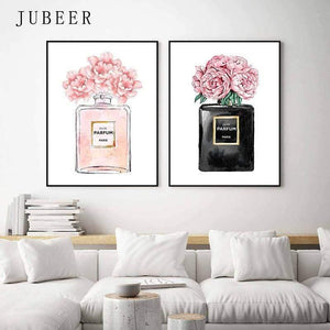 Planet Gates Perfume Bottle Wall Art Perfume Posters and Prints Beauty Begins Quote Print Watercolor Flower Pictures Bedroom Decoration