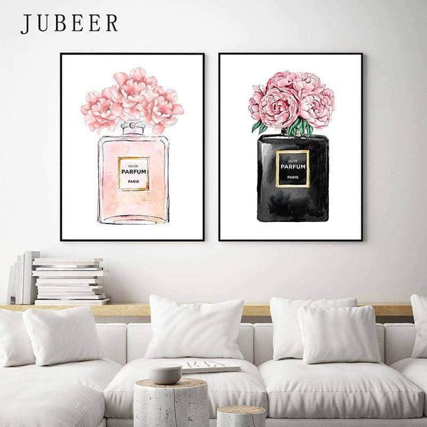 Planet Gates Perfume Bottle Wall Art Perfume Posters and Prints Beauty Begins Quote Print Watercolor Flower Pictures Bedroom Decoration