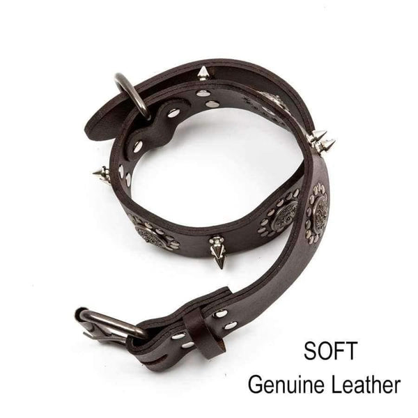 Planet Gates Pet Dog Collar Genuine Leather Retro Style Sharp Spiked Studded For Medium Large Breeds Pitbull Pet Products Acessorios