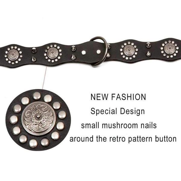 Planet Gates Pet Dog Collar Genuine Leather Retro Style Sharp Spiked Studded For Medium Large Breeds Pitbull Pet Products Acessorios