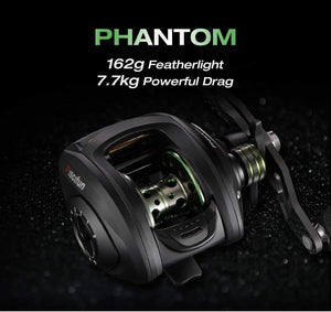 Planet Gates Phantom Baitcasting reel + Shallow Spool 7.0:1 Gear Ratio 7.7kg Max Drag 7 Bearings 162g Carbon Fiber Fishing Reel