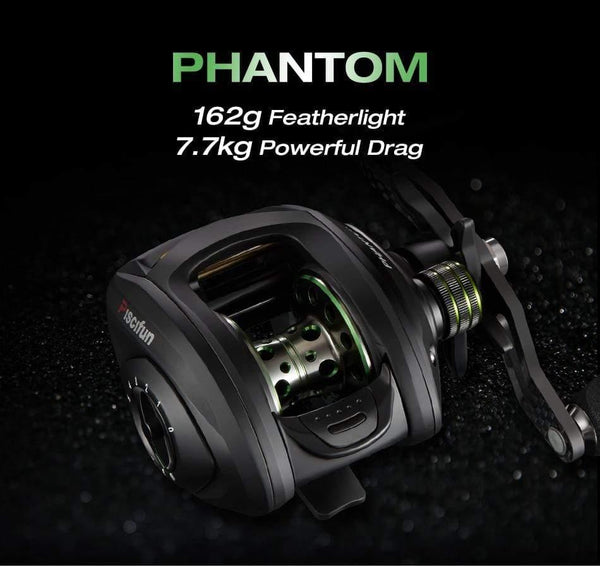 Planet Gates Phantom Baitcasting reel + Shallow Spool 7.0:1 Gear Ratio 7.7kg Max Drag 7 Bearings 162g Carbon Fiber Fishing Reel