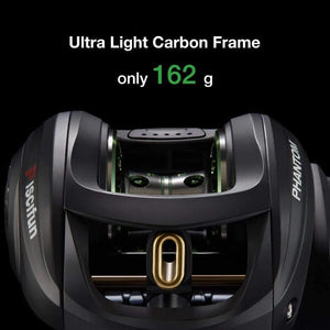 Planet Gates Phantom Baitcasting reel + Shallow Spool 7.0:1 Gear Ratio 7.7kg Max Drag 7 Bearings 162g Carbon Fiber Fishing Reel
