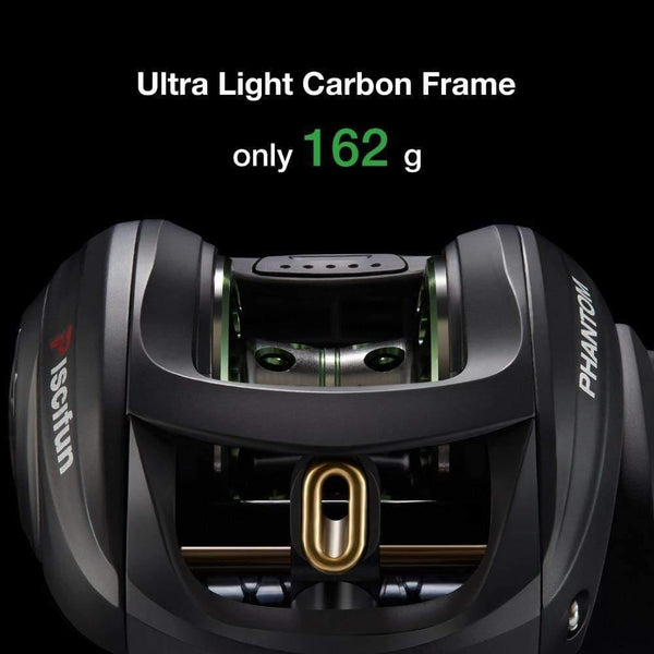 Planet Gates Phantom Baitcasting reel + Shallow Spool 7.0:1 Gear Ratio 7.7kg Max Drag 7 Bearings 162g Carbon Fiber Fishing Reel