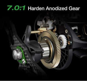 Planet Gates Phantom Baitcasting reel + Shallow Spool 7.0:1 Gear Ratio 7.7kg Max Drag 7 Bearings 162g Carbon Fiber Fishing Reel
