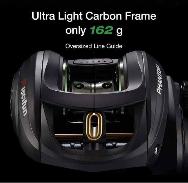 Planet Gates Phantom Baitcasting reel + Shallow Spool 7.0:1 Gear Ratio 7.7kg Max Drag 7 Bearings 162g Carbon Fiber Fishing Reel