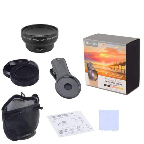 Planet Gates Phone Camera Lenses 0.45X Wide Angle 12.5X Macro 2in1 Professional HD Lens Kit For iphone x 7 8 6 plus Samsung s9 s8 plus
