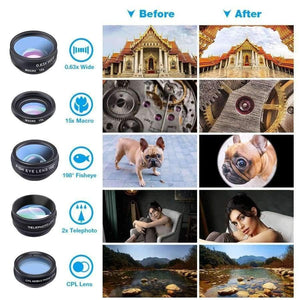 Planet Gates Phone lens kit universal 10 in 1 Fisheye Wide Angle macro Lens CPL Filter Kaleidoscope+2X telescope Lens for smartphone