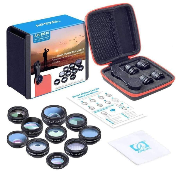 Planet Gates Phone lens kit universal 10 in 1 Fisheye Wide Angle macro Lens CPL Filter Kaleidoscope+2X telescope Lens for smartphone