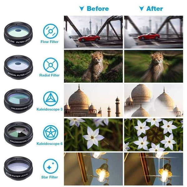 Planet Gates Phone lens kit universal 10 in 1 Fisheye Wide Angle macro Lens CPL Filter Kaleidoscope+2X telescope Lens for smartphone