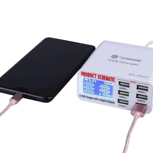 Phone Repair Tools 6 Port Usb Fast Charger With Lcd Display For Iphone Samsung Ipad Mobile Phone Repair Tool