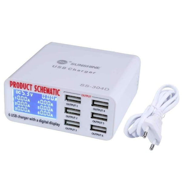 Planet Gates Phone Repair Tools 6 Port USB Fast Charger With LCD Display for Iphone Samsung Ipad Mobile Phone Repair Tool