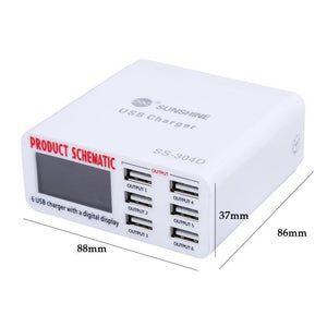 Planet Gates Phone Repair Tools 6 Port USB Fast Charger With LCD Display for Iphone Samsung Ipad Mobile Phone Repair Tool