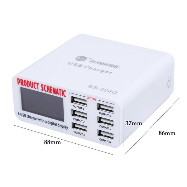 Planet Gates Phone Repair Tools 6 Port USB Fast Charger With LCD Display for Iphone Samsung Ipad Mobile Phone Repair Tool