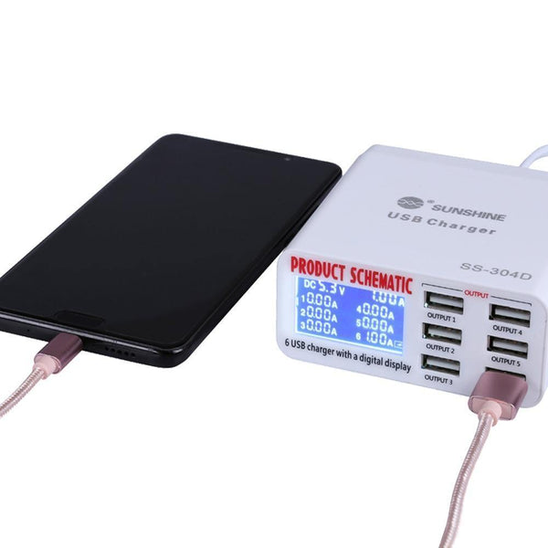Planet Gates Phone Repair Tools 6 Port USB Fast Charger With LCD Display for Iphone Samsung Ipad Mobile Phone Repair Tool