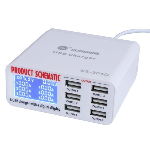 Planet Gates Phone Repair Tools 6 Port USB Fast Charger With LCD Display for Iphone Samsung Ipad Mobile Phone Repair Tool