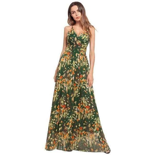 Planet Gates Photo color 1 / S MingJieBiHuo Fashion women elegant chiffon dress new arrival OL office boho spaghetti strap floral temperament beach long dress