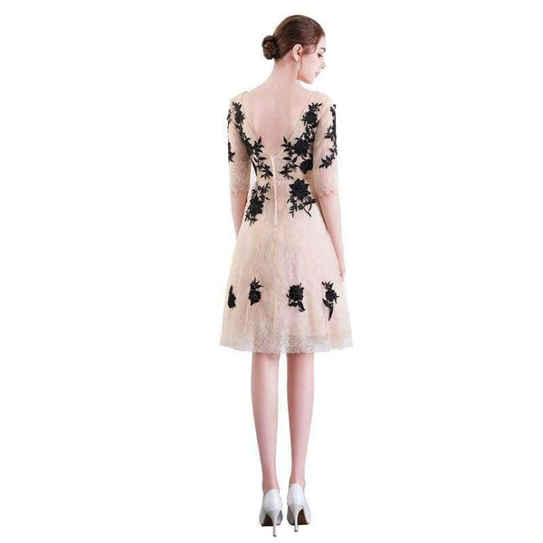 Planet Gates photo color / 2 New arrival cocktail party Dresses Vestido de Festa scoop neck appliques lace half sleeves short style dress