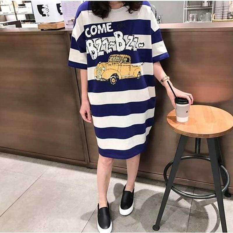 Planet Gates photo color / M Moms Clothes Summer shirts Pregnant Clothes Strip Tops  O-neck Mid-Calf Casual Plus Size Maternity Dresses 9107