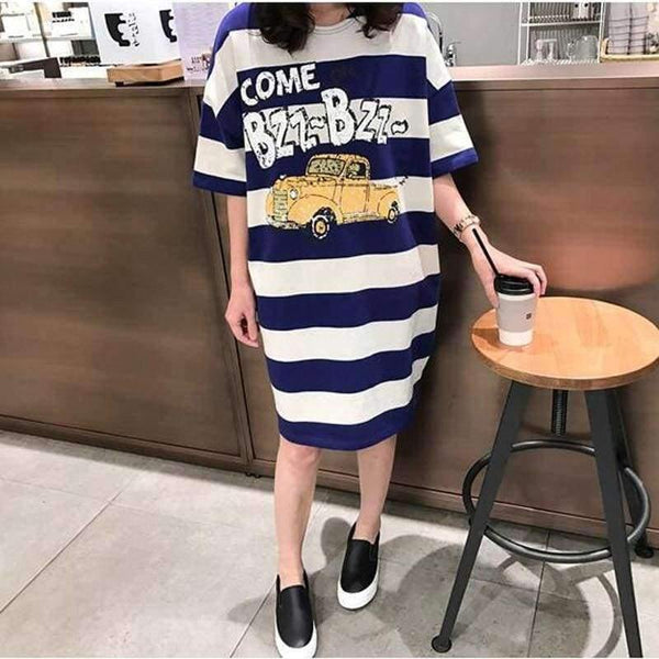 Planet Gates photo color / M Moms Clothes Summer shirts Pregnant Clothes Strip Tops  O-neck Mid-Calf Casual Plus Size Maternity Dresses 9107