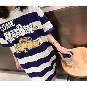 Planet Gates photo color / M Moms Clothes Summer shirts Pregnant Clothes Strip Tops  O-neck Mid-Calf Casual Plus Size Maternity Dresses 9107