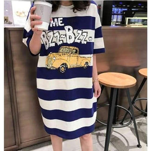 Planet Gates photo color / M Moms Clothes Summer shirts Pregnant Clothes Strip Tops  O-neck Mid-Calf Casual Plus Size Maternity Dresses 9107
