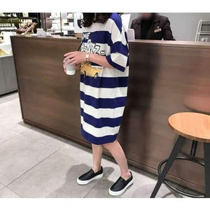 Planet Gates photo color / M Moms Clothes Summer shirts Pregnant Clothes Strip Tops  O-neck Mid-Calf Casual Plus Size Maternity Dresses 9107