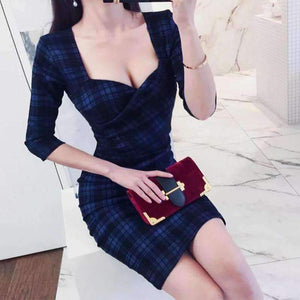Planet Gates photo color / S Fashion womens new arrival plaid wild personality high quality slim sexy autumn v-neck temperament comfortable pencil dress