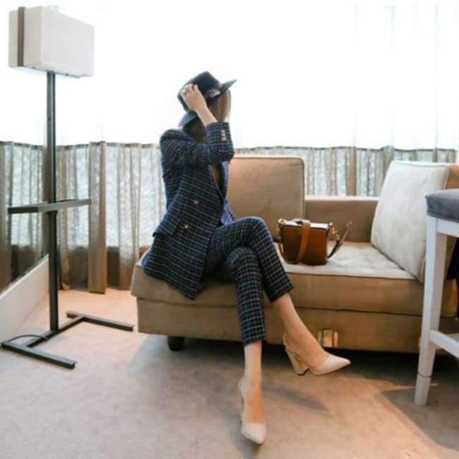 Planet Gates photo color / S New Business Pant Suits Set Blazers Formal Women OL Elegant Plaid 2 Piece Sets Uniform Jackets Set / High Quality