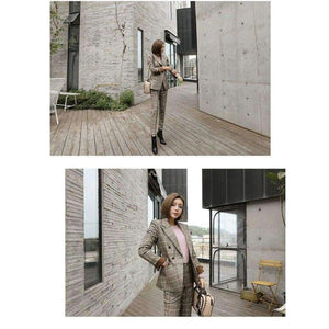 Planet Gates photo color / S New Business Pant Suits Set Blazers Formal Women OL Elegant Plaid 2 Piece Sets Uniform Jackets Set / High Quality