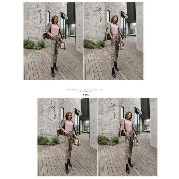 Planet Gates photo color / S New Business Pant Suits Set Blazers Formal Women OL Elegant Plaid 2 Piece Sets Uniform Jackets Set / High Quality