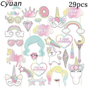 Planet Gates photo props Unicorn Party Disposable Tableware Set Kids Birthday Party Paper Cup Plate Hat 1st First Birthday Party Decor Supplies