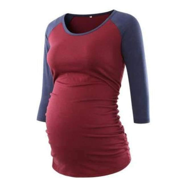 Planet Gates pic 1 / S Pregnant Blouse Maternity Clothes Side Ruched 3 Quarter Sleeve Maternity Scoop Neck Jersey Top Pregnancy Clothes for Women Tops
