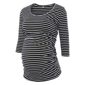 Planet Gates pic 1 / S Pregnant Blouse Maternity Clothes Side Ruched 3 Quarter Sleeve Tops Striped Floral  Jersey Top Pregnancy Clothes for Women Tops