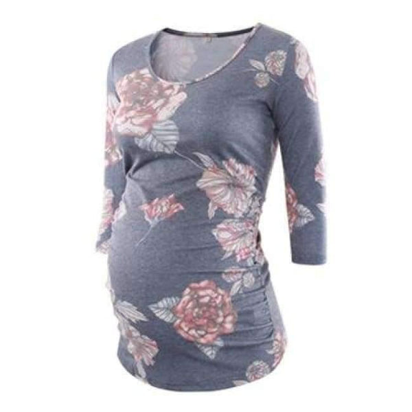 Planet Gates pic 2 / S Pregnant Blouse Maternity Clothes Side Ruched 3 Quarter Sleeve Tops Striped Floral  Jersey Top Pregnancy Clothes for Women Tops
