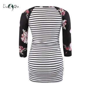 Planet Gates pic 4 / L Pregnant Blouse Maternity Clothes Side Ruched 3 Quarter Sleeve Tops Striped Floral  Jersey Top Pregnancy Clothes for Women Tops