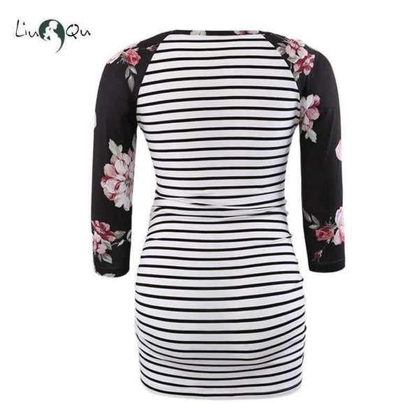 Planet Gates pic 4 / L Pregnant Blouse Maternity Clothes Side Ruched 3 Quarter Sleeve Tops Striped Floral  Jersey Top Pregnancy Clothes for Women Tops