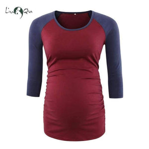 Planet Gates pic 4 / L Pregnant Blouse Maternity Clothes Side Ruched 3 Quarter Sleeve Tops Striped Floral  Jersey Top Pregnancy Clothes for Women Tops