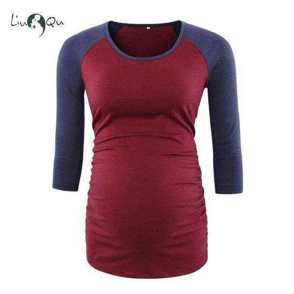 Planet Gates pic 4 / L Pregnant Blouse Maternity Clothes Side Ruched 3 Quarter Sleeve Tops Striped Floral  Jersey Top Pregnancy Clothes for Women Tops