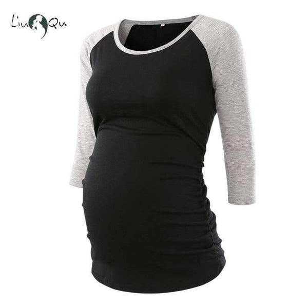 Planet Gates pic 4 / L Pregnant Blouse Maternity Clothes Side Ruched 3 Quarter Sleeve Tops Striped Floral  Jersey Top Pregnancy Clothes for Women Tops