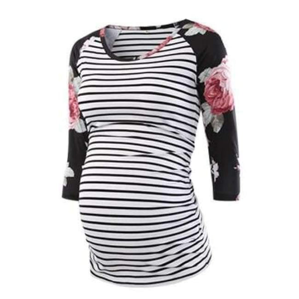 Planet Gates pic 5 / L Pregnant Blouse Maternity Clothes Side Ruched 3 Quarter Sleeve Tops Striped Floral  Jersey Top Pregnancy Clothes for Women Tops