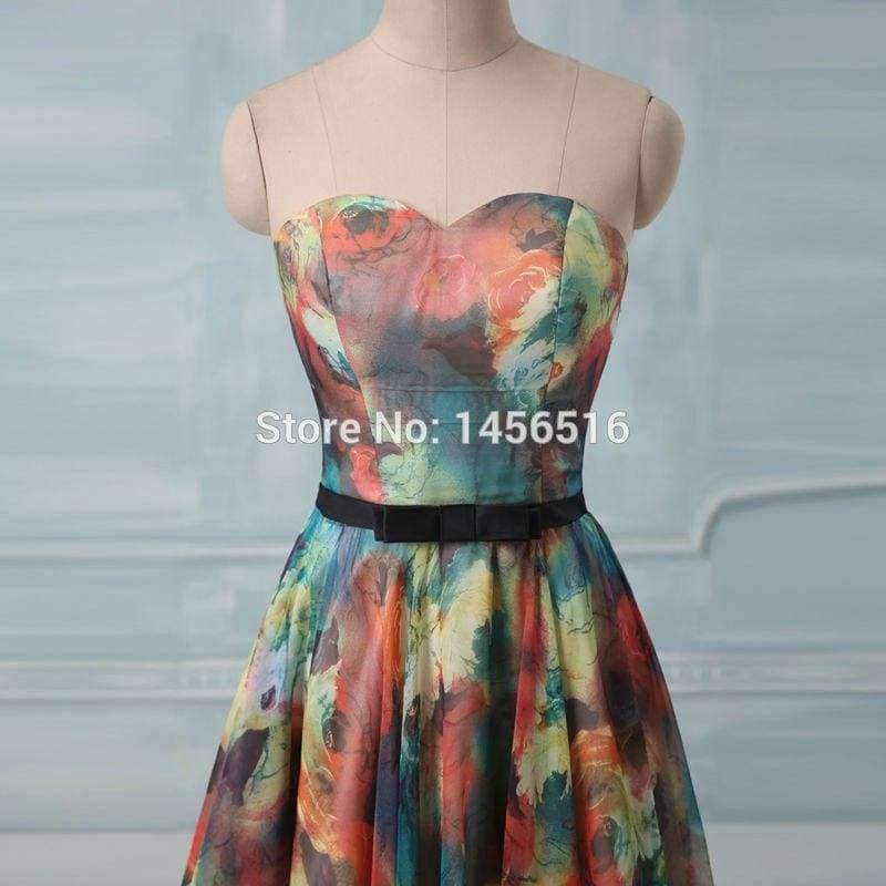 Planet Gates Hot selling 2018 A line Sweetheart Chiffon mini short party dresses Floral Flower printed cocktail dress