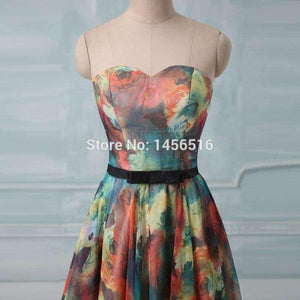 Planet Gates pic color / 6 Hot selling 2018 A line Sweetheart Chiffon mini short party dresses Floral Flower printed cocktail dress