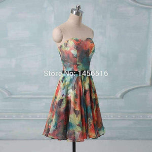 Planet Gates pic color / 6 Hot selling 2018 A line Sweetheart Chiffon mini short party dresses Floral Flower printed cocktail dress