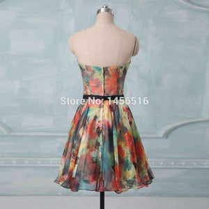 Planet Gates pic color / 6 Hot selling 2018 A line Sweetheart Chiffon mini short party dresses Floral Flower printed cocktail dress