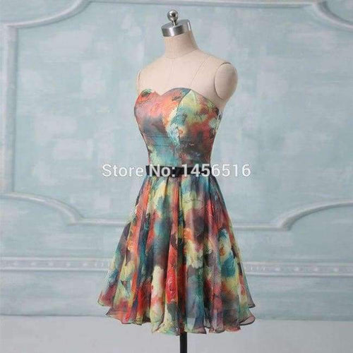 Planet Gates pic color / 6 Hot selling 2018 A line Sweetheart Chiffon mini short party dresses Floral Flower printed cocktail dress
