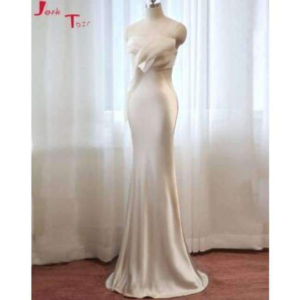 Planet Gates picture color 1 / 6 New Arrive Light Champagne China Formal Gowns Long Vestido De Festa Simple Soft Satin Mermaid Evening Dress