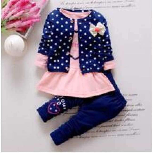 Planet Gates picture color 1 / 9M Kids Spring baby girls clothing sets wave point clothing set baby girls cotton clothes suit childern cartoon 3pcs suit