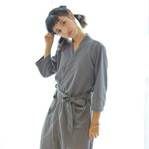 Planet Gates Picture color 1 / XL Unisex Men Women Solid Cotton Waffle Sleep Lounge summer Bathrobe Nightgowns Lovers Robes
